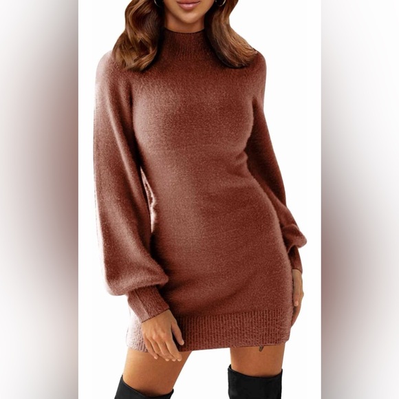 None Dresses & Skirts - 🆕 Mock Neck Ribbed Long Sleeve Bodycon Pullover Sweater Dress